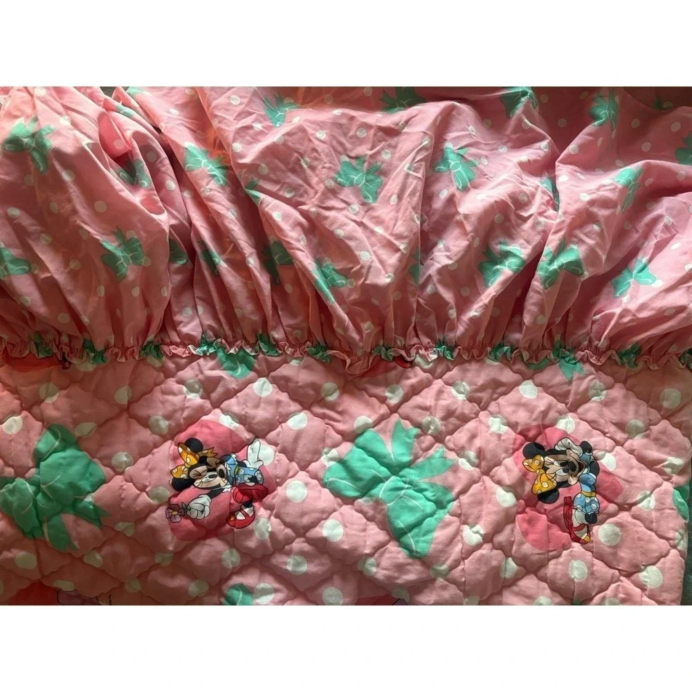 Vintage 90s Minnie Mouse Twin Bedspread Ruffle Coverlet Quilt Pink Polka‎ Dot